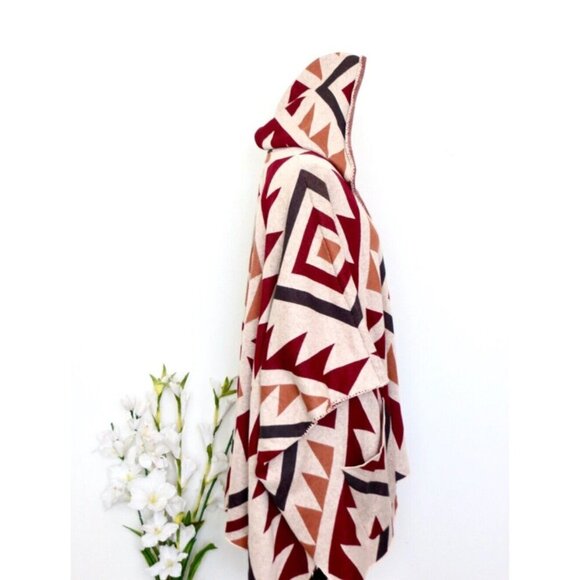 NEW! Billabong Boho Aztec Enchanted Ways Hooded Open Front Sweater Poncho SZ S - Picture 7 of 8